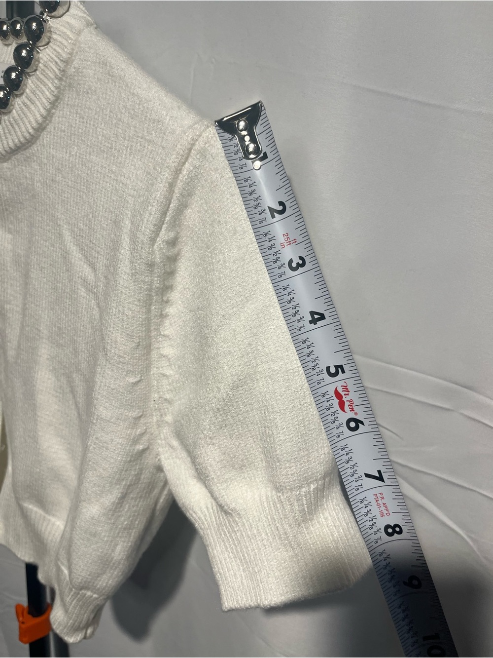 Zara White Short Sleeve w/ Silver oversized metallic silver Beaded Neck Cardigan - Picture 3 of 10